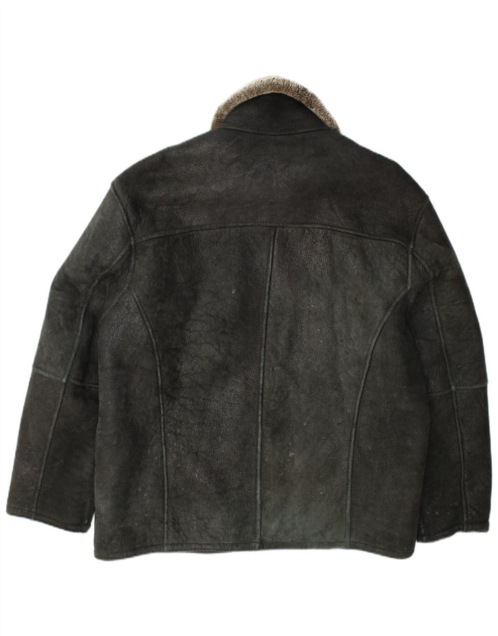 veste en peau de mouton homme vintage UK 42 XL Cuir noir