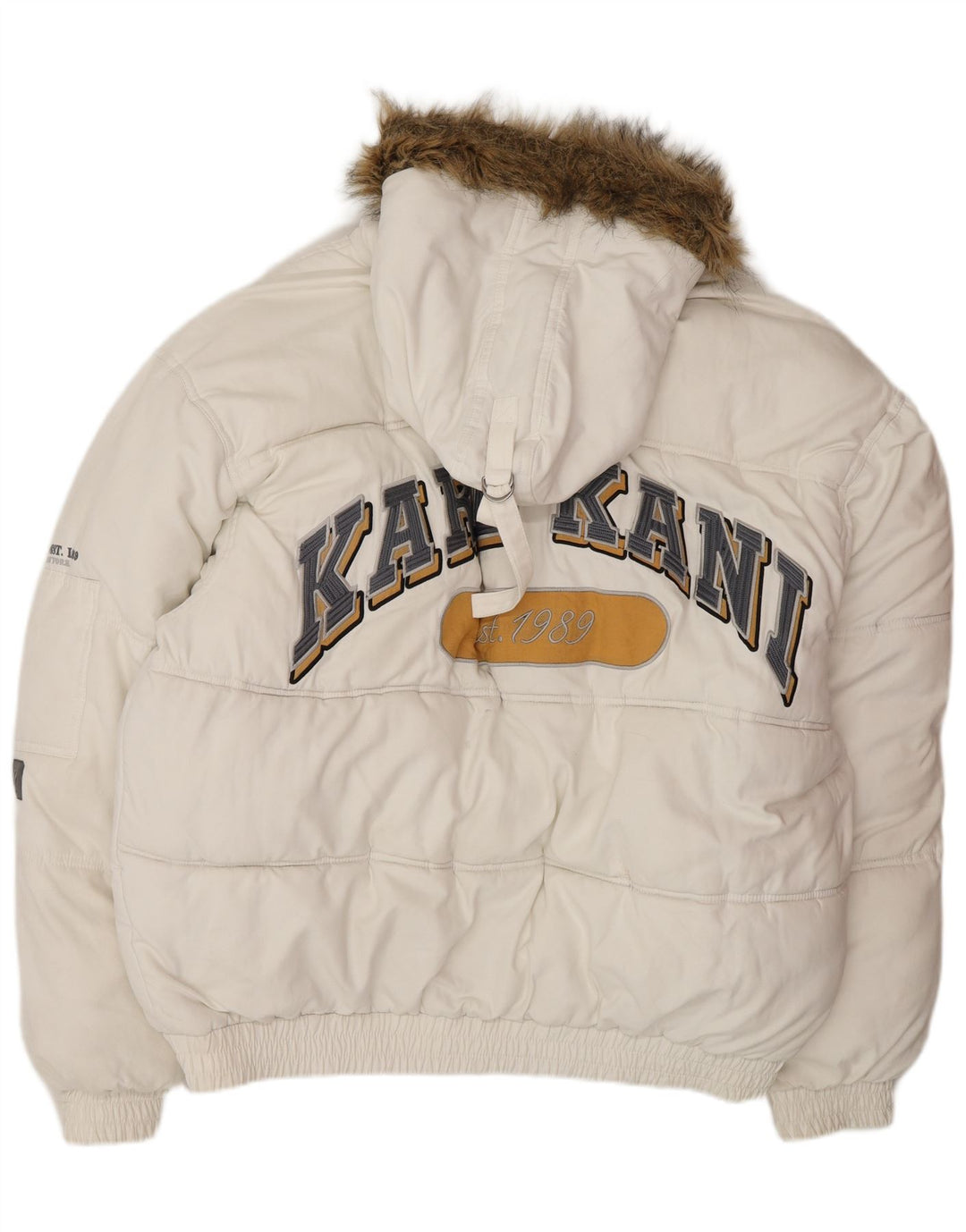 KARL KANI Veste matelassée à capuche graphique pour hommes UK 44 2XL Blanc Polyester