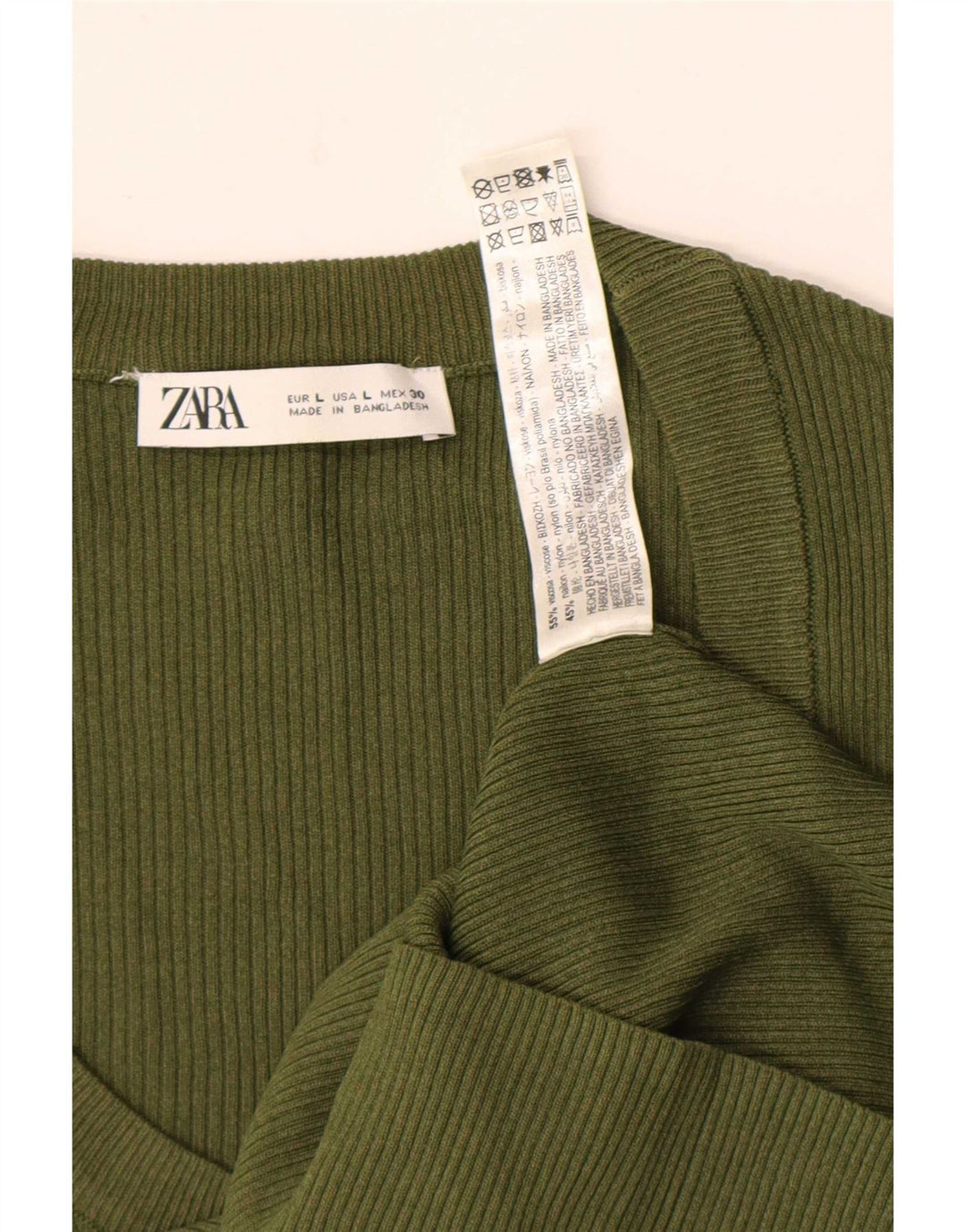 Zara Femme Top Manches Longues UK 14 Large Kaki Viscose