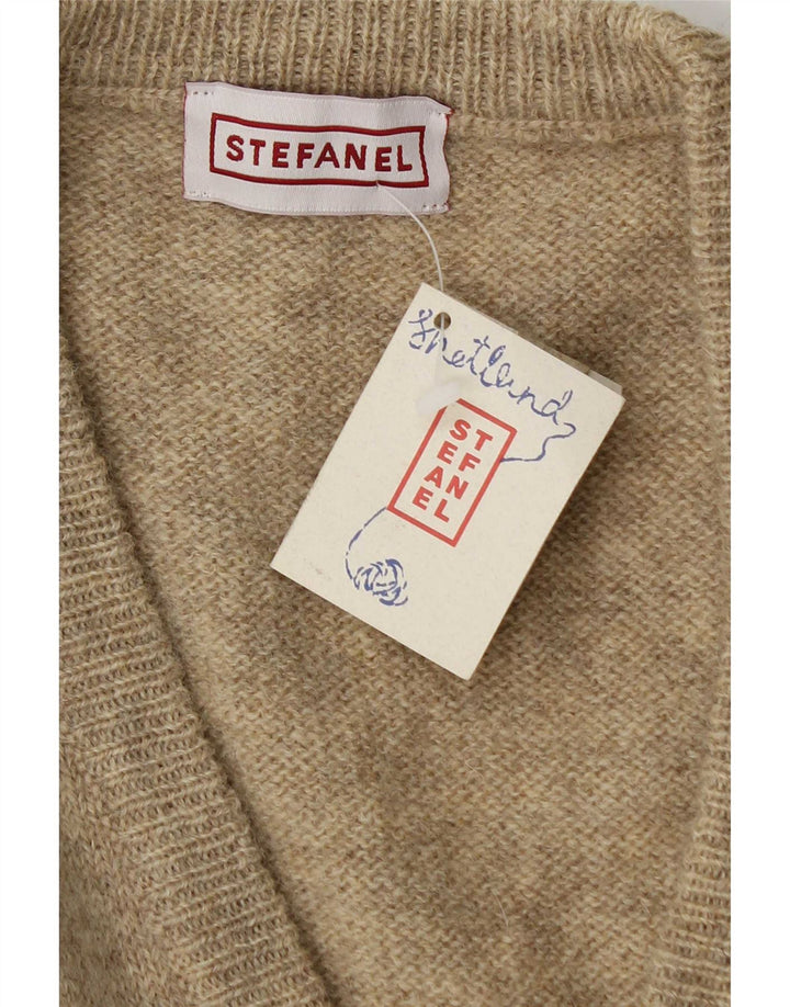 Stefanel Pull cardigan sans manches pour femme UK 14 Beige moyen