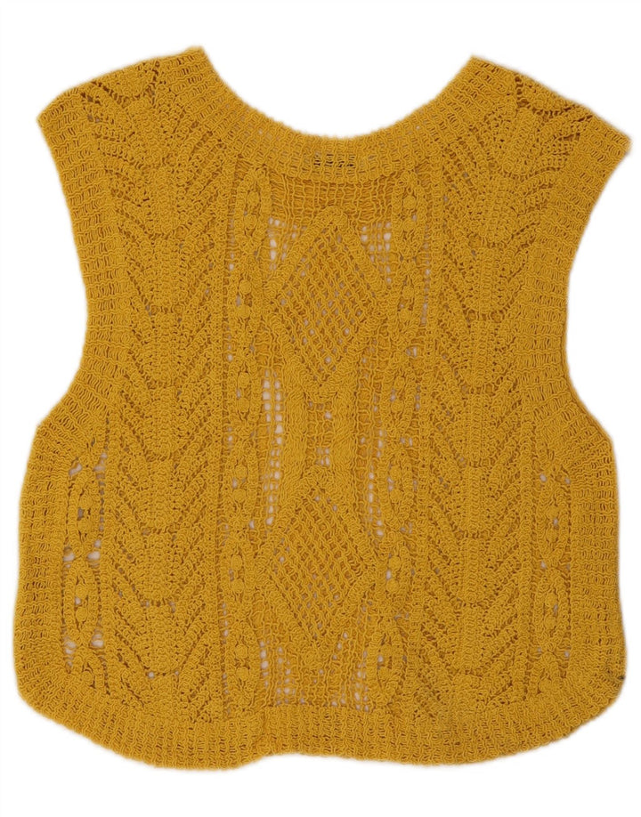 Zara Womens Crop Crochet Vest Top UK 12 Jaune Moyen