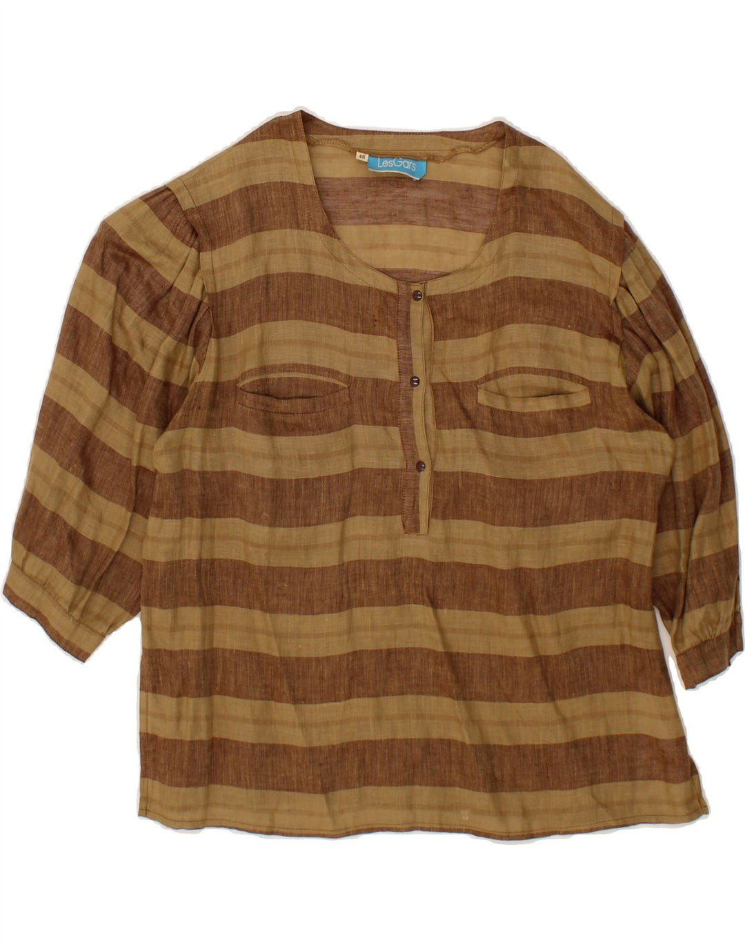 VINTAGE Womens 3/4 Sleeve Pullover Shirt IT 46 Large Brown Striped Vintage Vintage and Second-Hand Vintage from Messina Hembry 