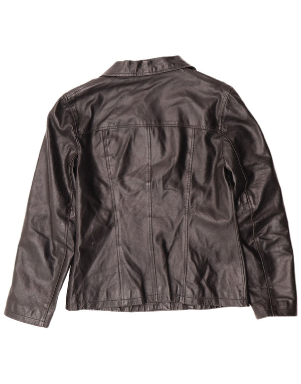 veste en cuir femme vintage UK 12 Moyen Noir Cuir Classique