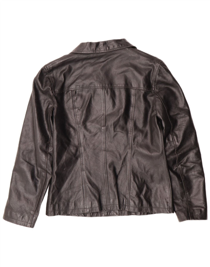 veste en cuir femme vintage UK 12 Moyen Noir Cuir Classique