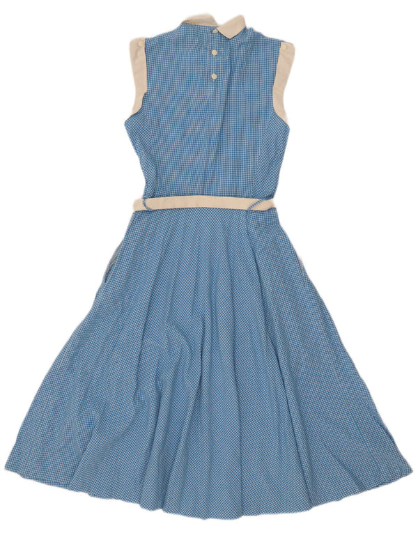 vintage Femme Robe Maxi Sans Manches UK 10 Petit Vichy Bleu