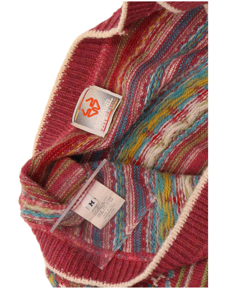 Stefanel Cardigan pour femme en laine Fair Isle rouge moyen UK 14