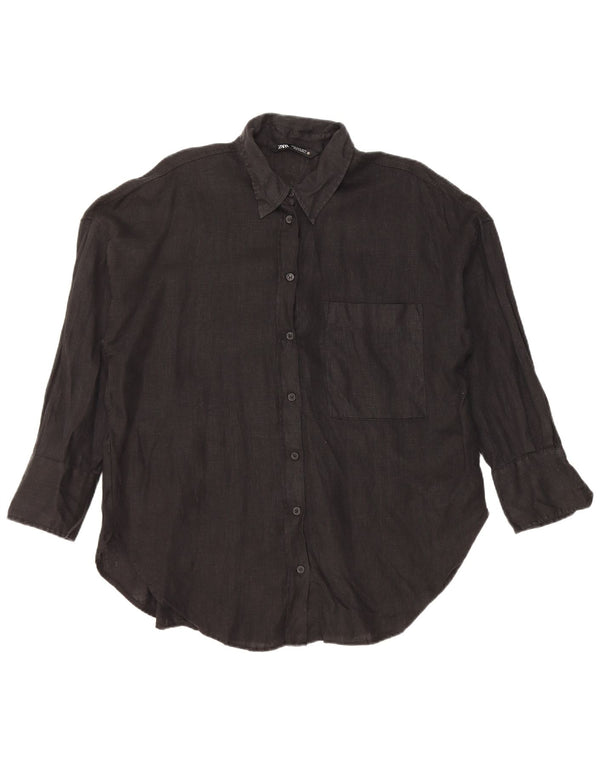 Zara Chemise surdimensionnée pour femme UK 14 Lin noir moyen