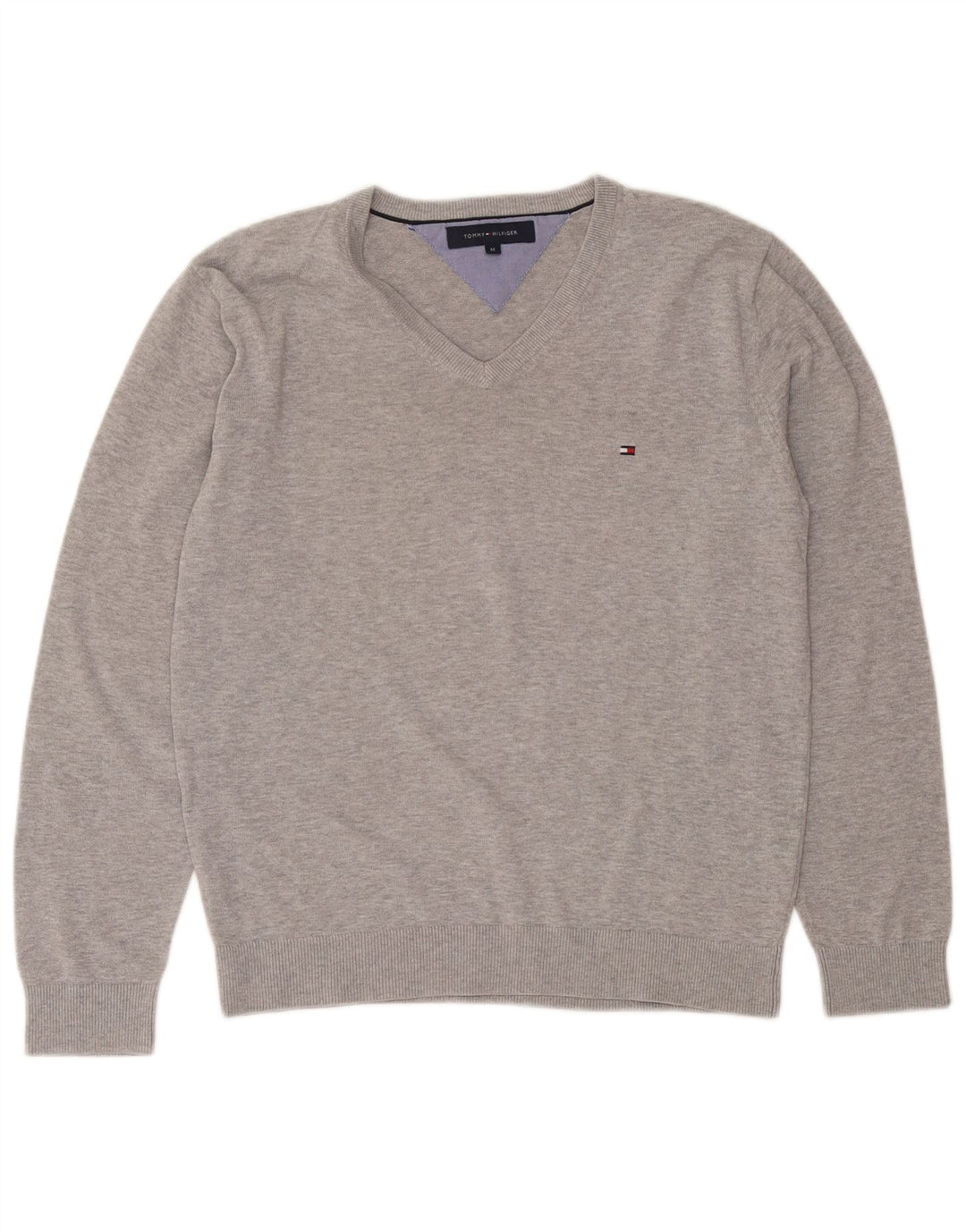 Tommy Hilfiger Pull Col V Homme Gris Moyen Coton