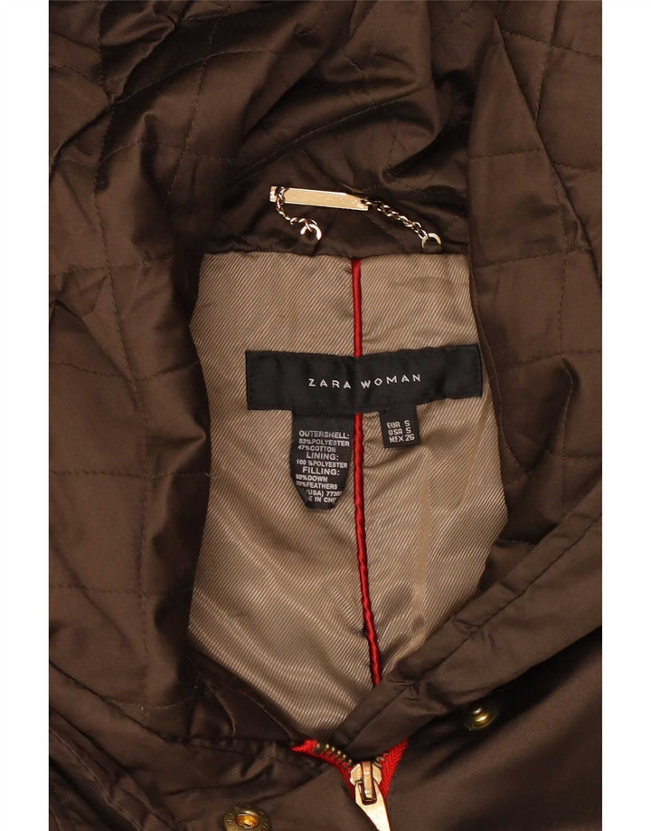 Zara Veste matelassée à capuche pour femme UK 10 Small Marron Polyester