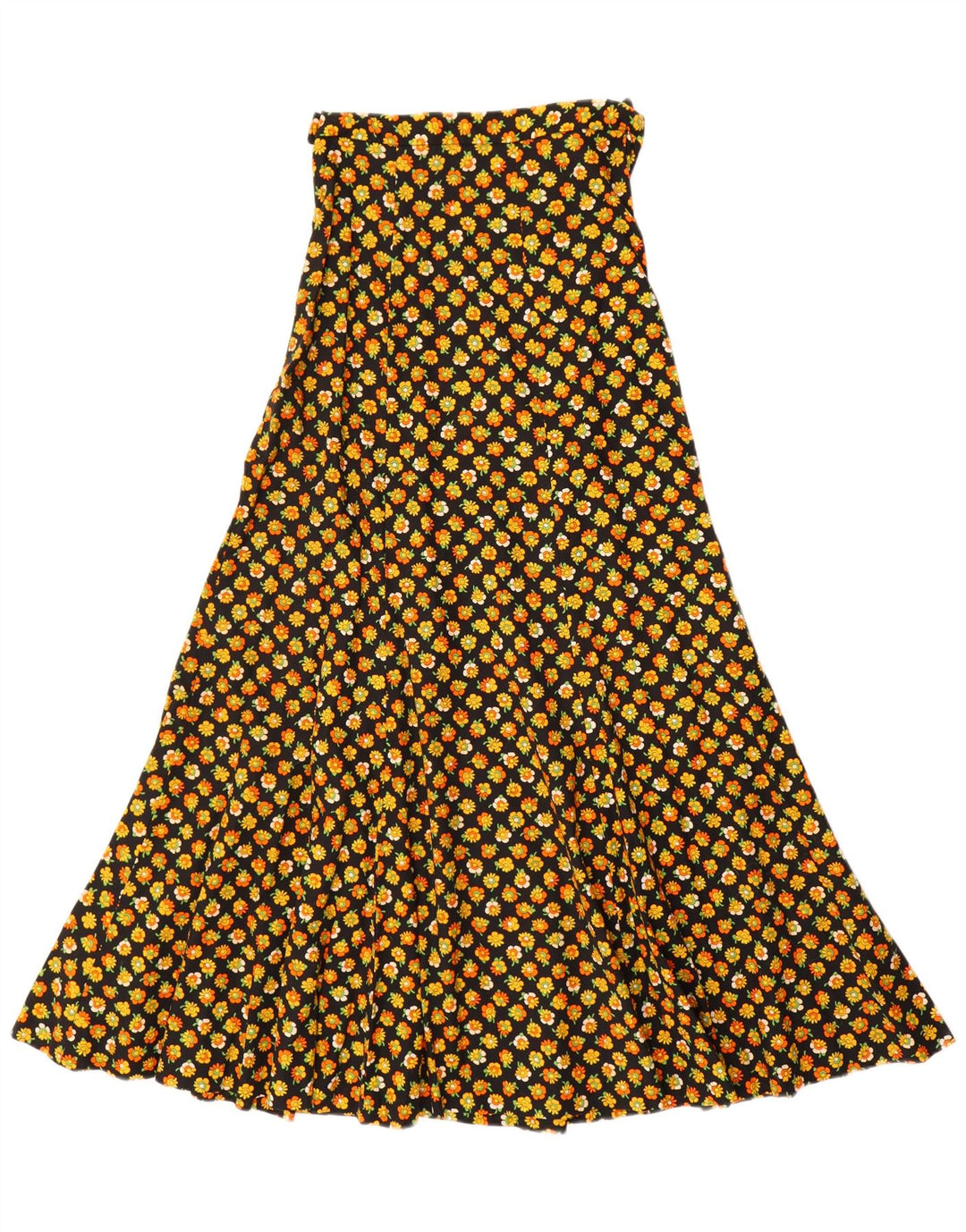 VINTAGE Femme Maxi A-Line Jupe EU 34 2XS W24 Noir Coton Floral