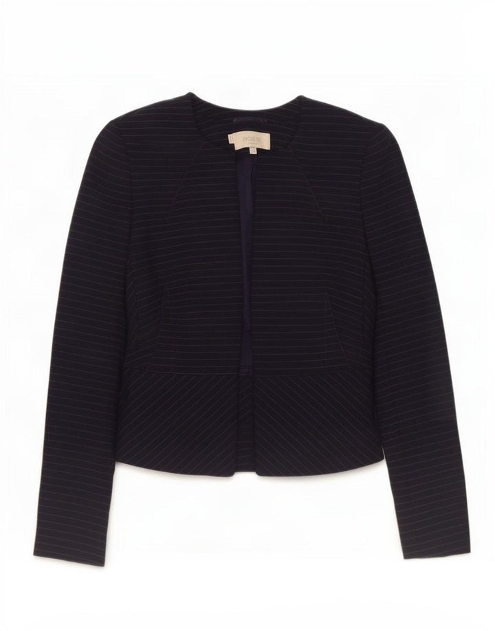 Hobbs Veste blazer ouverte pour femme UK 8 Petit bleu marine à fines rayures Polyester