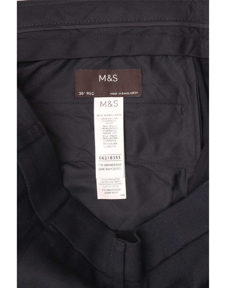 Marks & Spencer Pantalon de Costume Regular Homme W36 L31 Bleu Marine Polyester