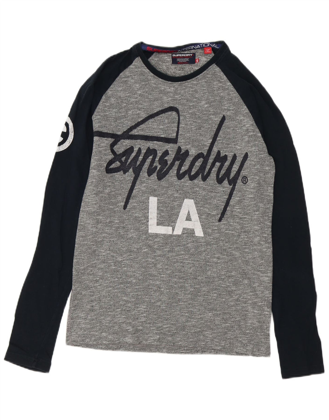SUPERDRY Haut graphique à manches longues pour hommes en coton color block petit gris