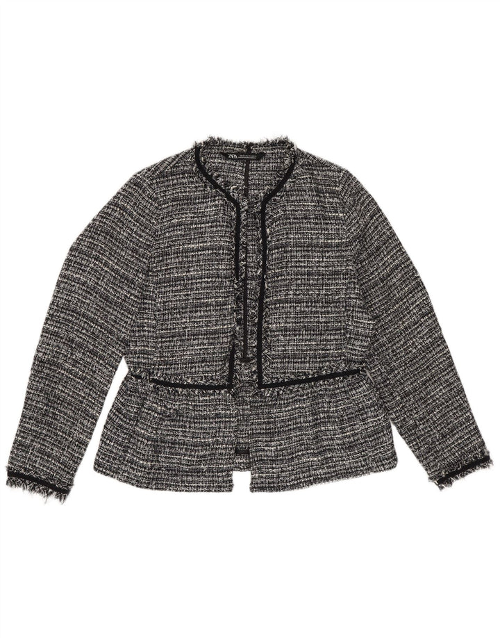 Zara Veste blazer ouverte surdimensionnée pour femme UK 6 XS Polyester rayé noir