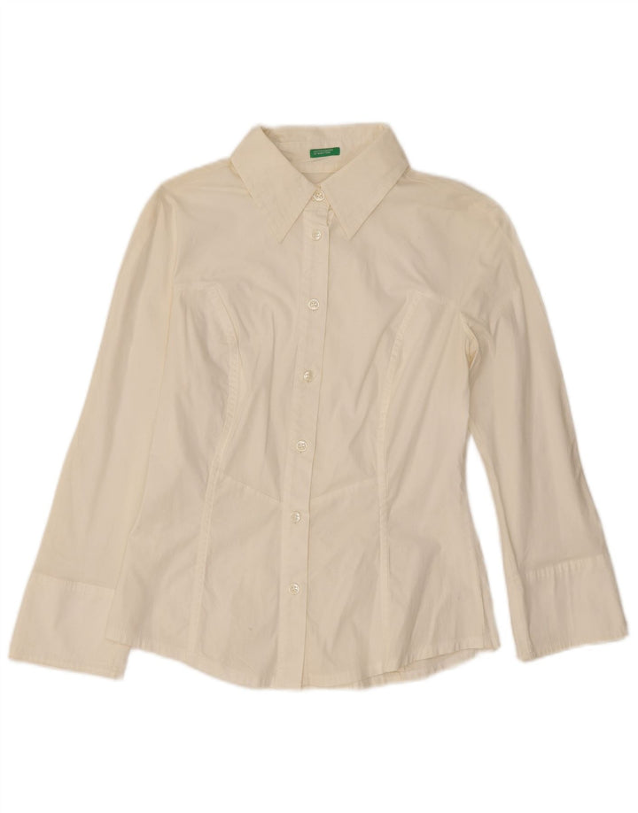 Benetton Chemise Femme UK 10 Small Blanc Coton