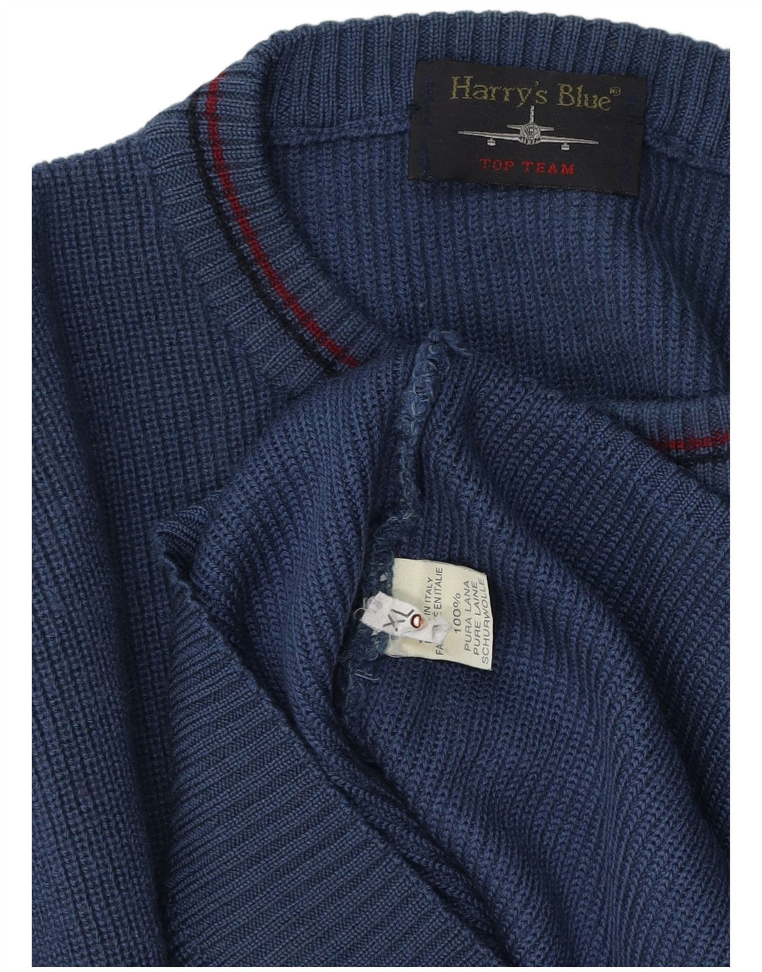 VINTAGE Homme Graphique Ras du Cou Pull XL Bleu Laine