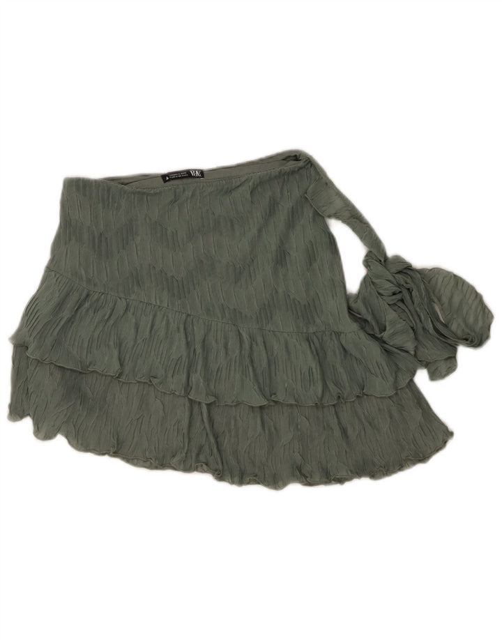 Zara Femme Mini Jupe À Volants Petit W26 Vert Polyester