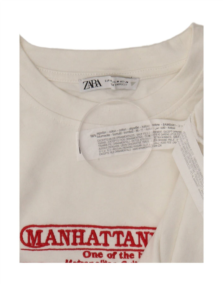 ZARA Womens Graphic T-Shirt Top UK 14 Medium White Cotton Vintage Zara and Second-Hand Zara from Messina Hembry 