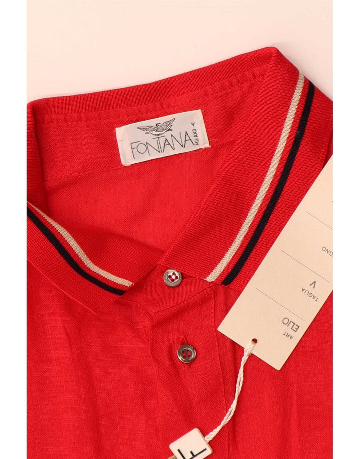Vintage Homme Manches Courtes Pull Chemise XL Rouge Rayé Lin