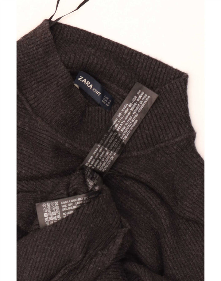 Zara Pull court surdimensionné à col roulé pour femme UK 10 Petit Gris