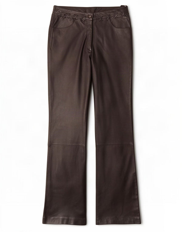 Pantalon en cuir Bootcut femme vintage UK 12 Moyen W28 L32 Noir