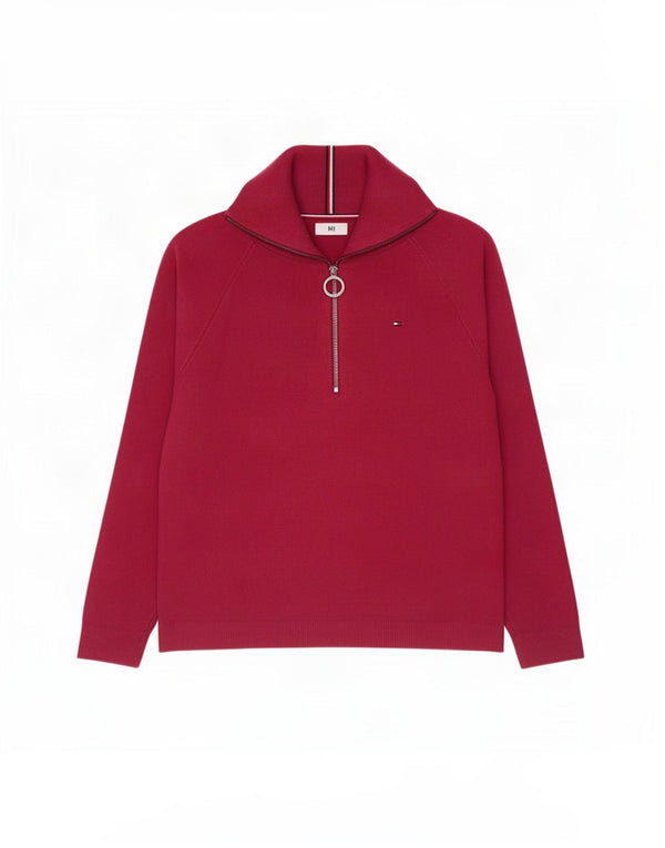 Tommy Hilfiger Pull à col zippé pour femme UK 16 Large Bordeaux