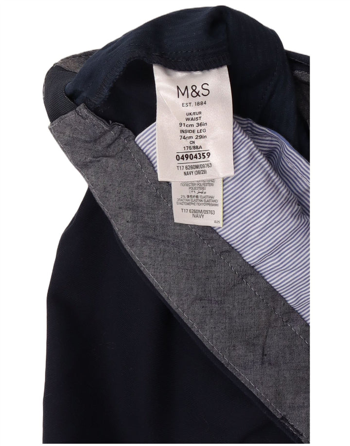 Marks & Spencer Pantalon de Costume Droit Homme W36 L27 Bleu Marine Polyester