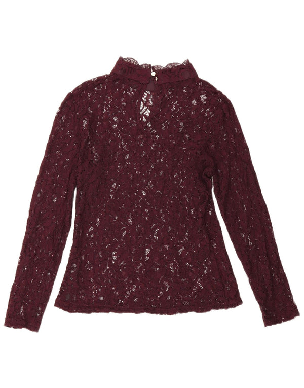 Oasis Chemisier en dentelle à manches longues pour femme UK 12 Medium Bordeaux Floral