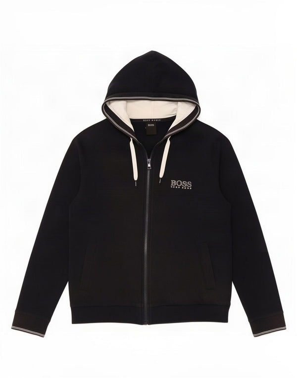 HUGO BOSS Hommes Zip Hoodie Sweater Petit Bleu Marine Coton