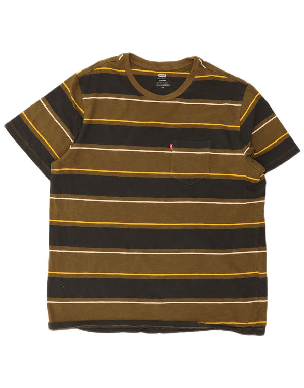 Levi's T-Shirt Coupe Standard Homme Kaki Rayé Coton Large