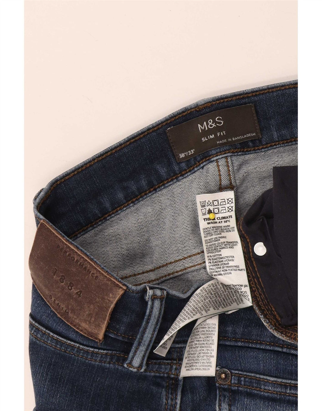 Marks & Spencer Jean Slim Homme W38 L33 Bleu Marine Coton
