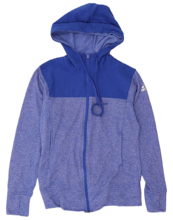 Adidas Pull à capuche zippé pour femme UK 8/10 Petit bleu moucheté Sports