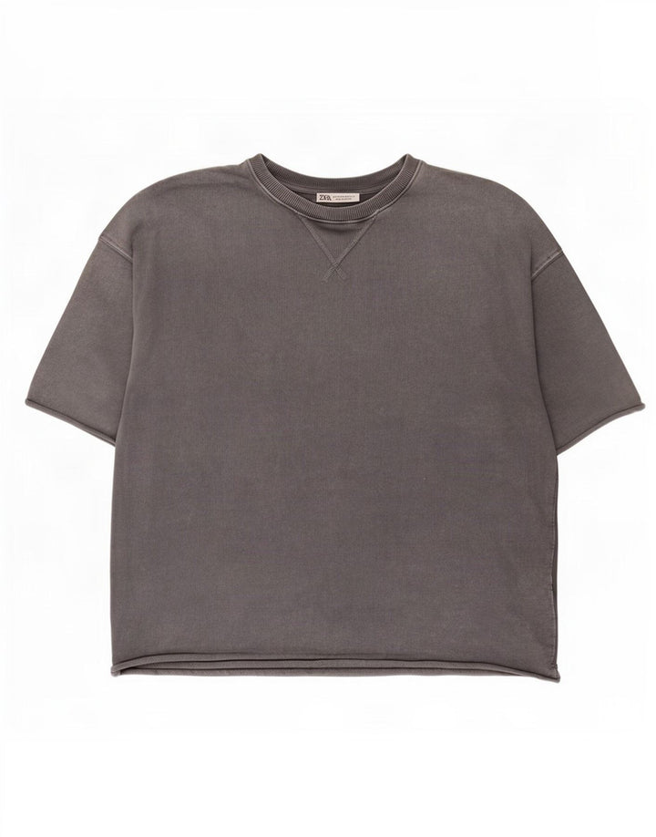 Zara Homme T-Shirt Top Gris Moyen Coton