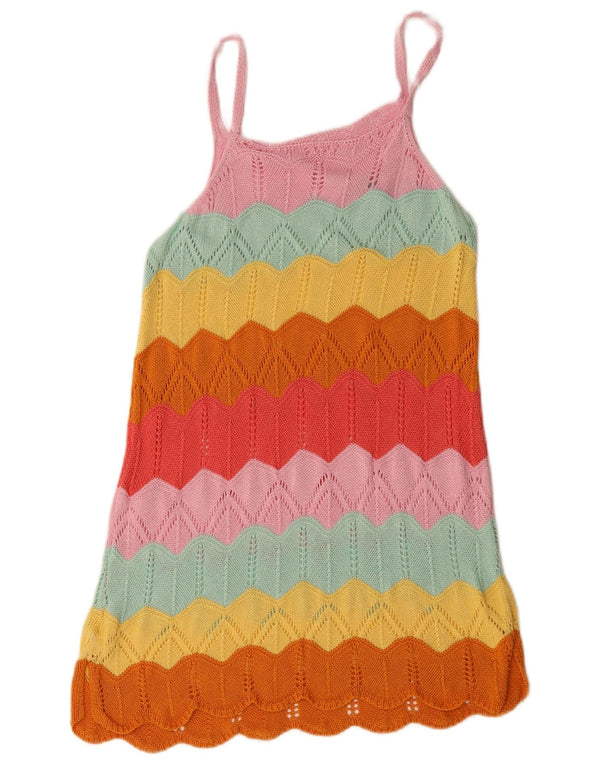 vintage Womens Crochet Sundress UK 12 Moyen Multicolore Rayé