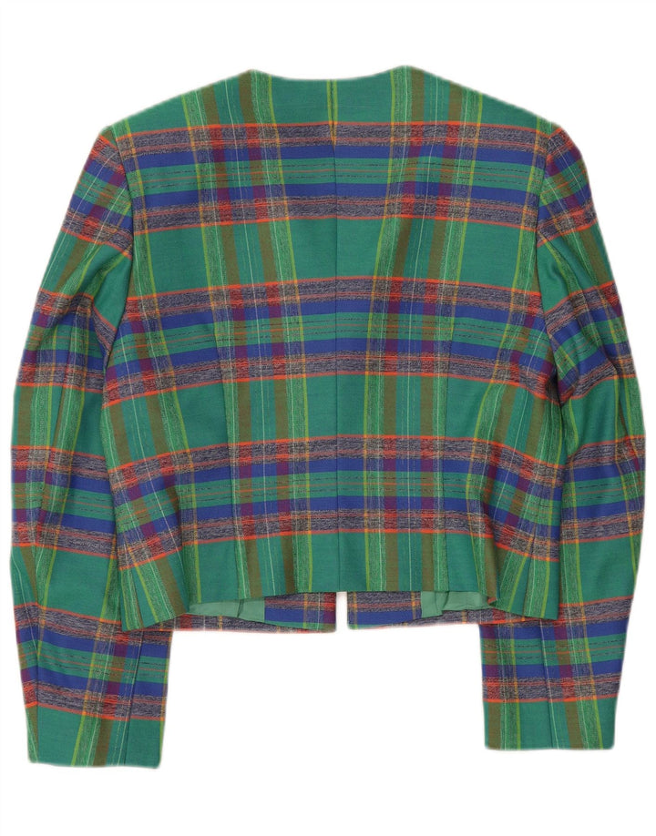 VINTAGE Veste Boléro Femme UK 12 Plaid Vert Moyen