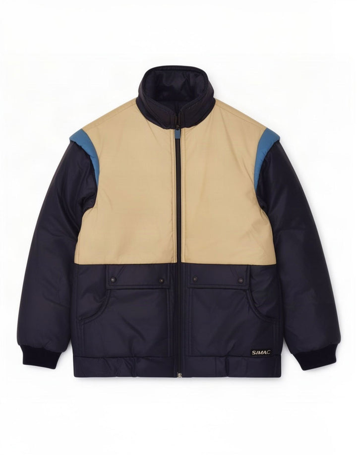 veste rembourrée homme vintage UK 36 Petit bleu marine colourblock polyamide