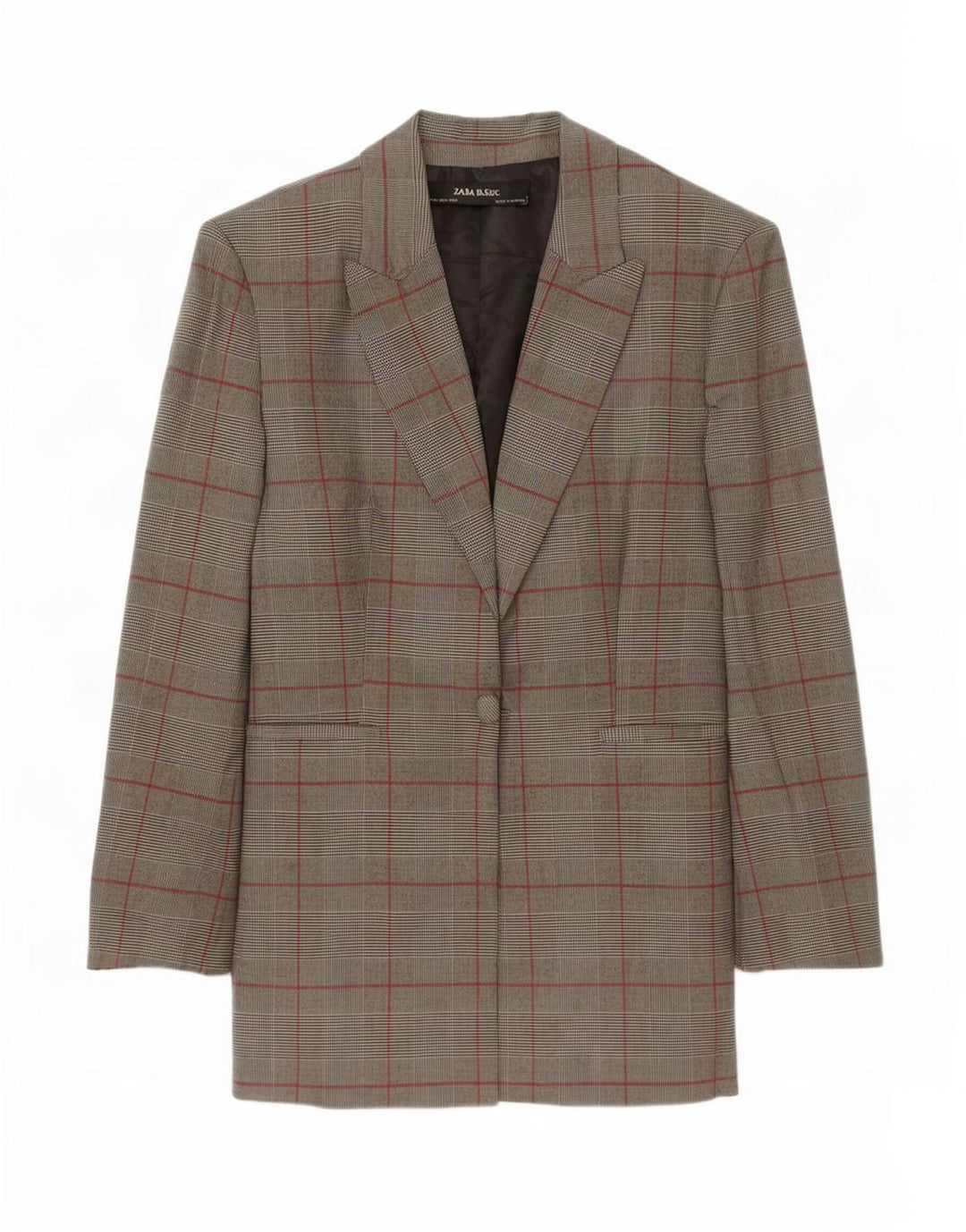 Zara Veste Blazer 1 Bouton Femme UK 12 Gris Moyen à Carreaux Polyester