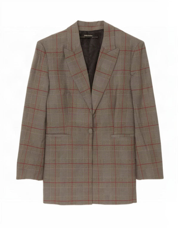 Zara Veste Blazer 1 Bouton Femme UK 12 Gris Moyen à Carreaux Polyester