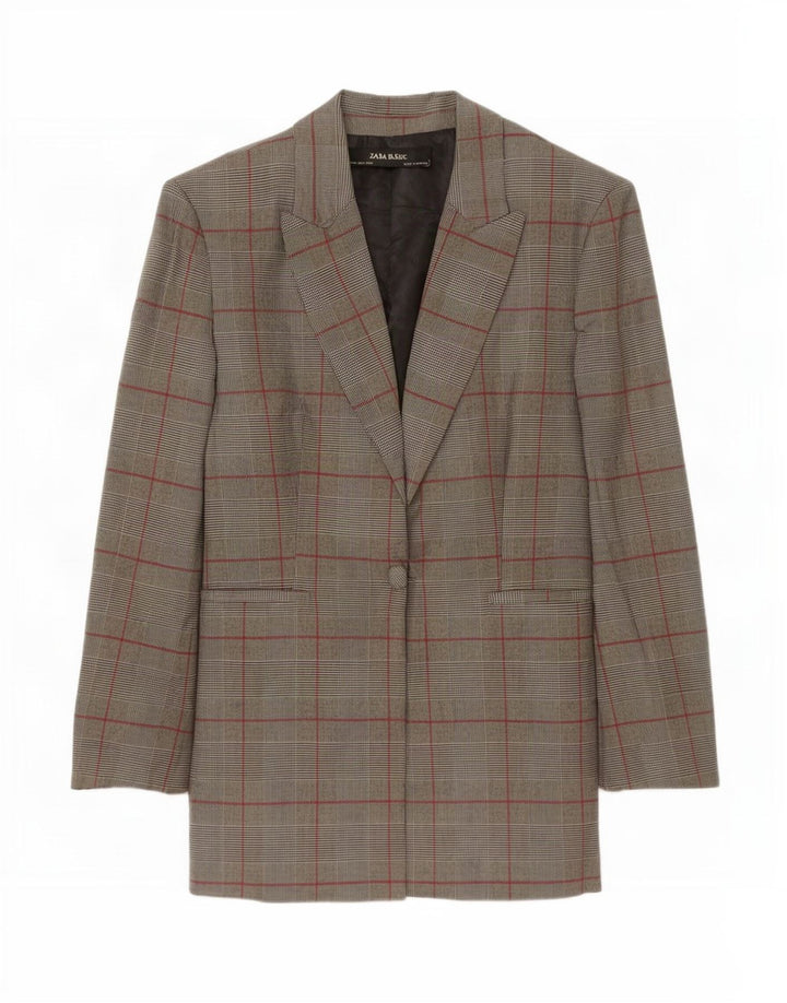 Zara Veste Blazer 1 Bouton Femme UK 12 Gris Moyen à Carreaux Polyester