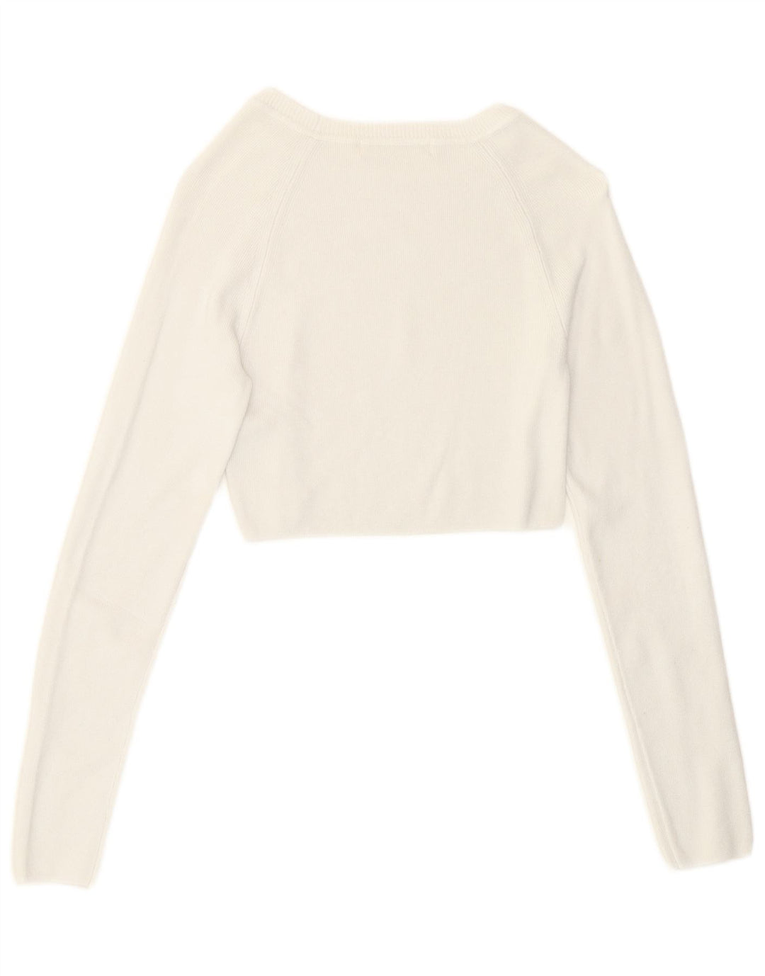 Pull & Bear Femme Crop Top Manches Longues UK 8 Small Blanc Viscose