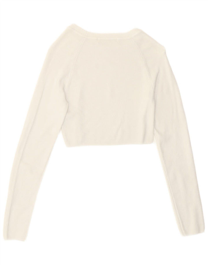 Pull & Bear Femme Crop Top Manches Longues UK 8 Small Blanc Viscose