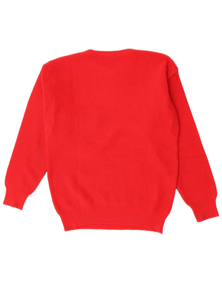 vintage Mens Crew Neck Jumper Pull Moyen Rouge Laine Vierge