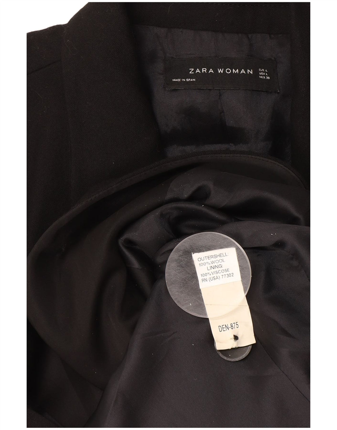 Zara Veste Blazer 1 Bouton Femme UK 16 Grande Laine Noire