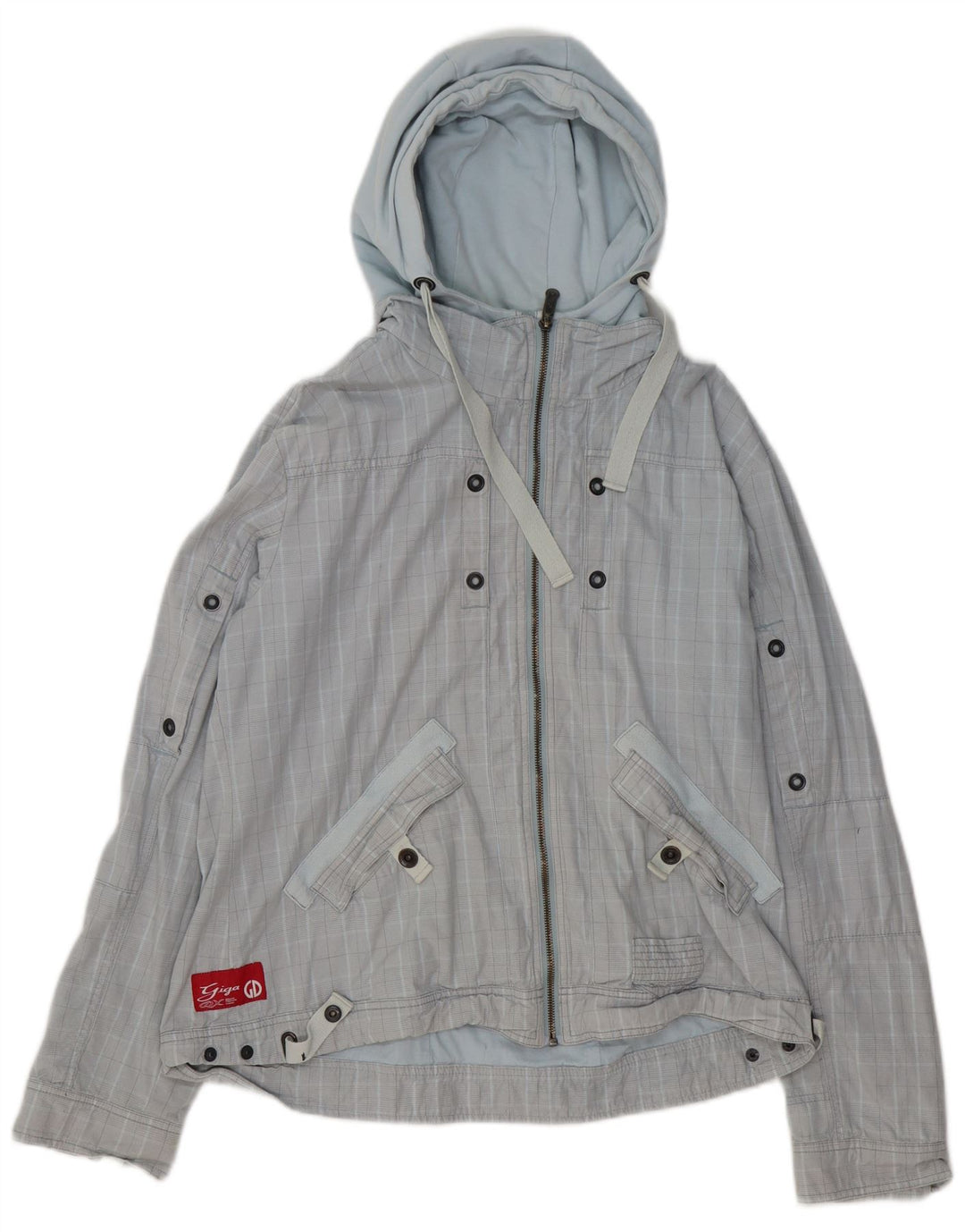 GIGA DX Veste bomber à capuche pour femme US 14 XL Bleu à carreaux Polyester
