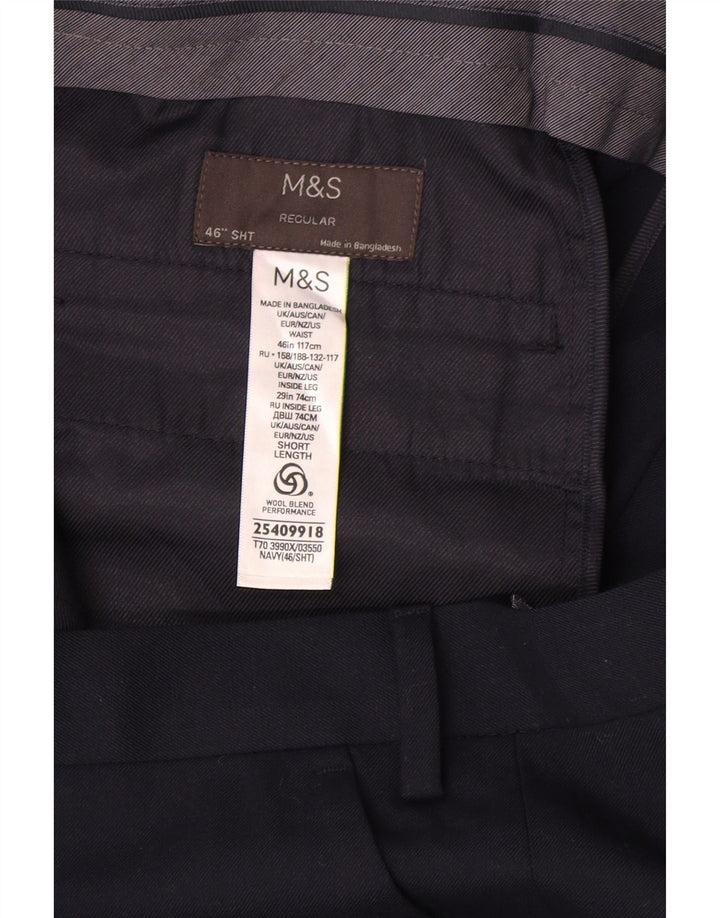 Marks & Spencer Pantalon de costume court coupe classique pour homme W46 L29 Bleu marine