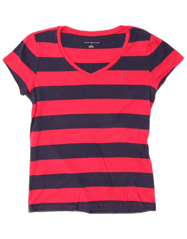 Tommy Hilfiger T-Shirt Femme Top UK 14 Large Bleu Marine Rayé Coton