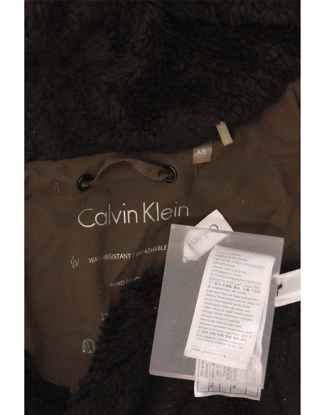 Calvin Klein Veste parka à capuche surdimensionnée pour femme UK 6 XS Marron Polyester