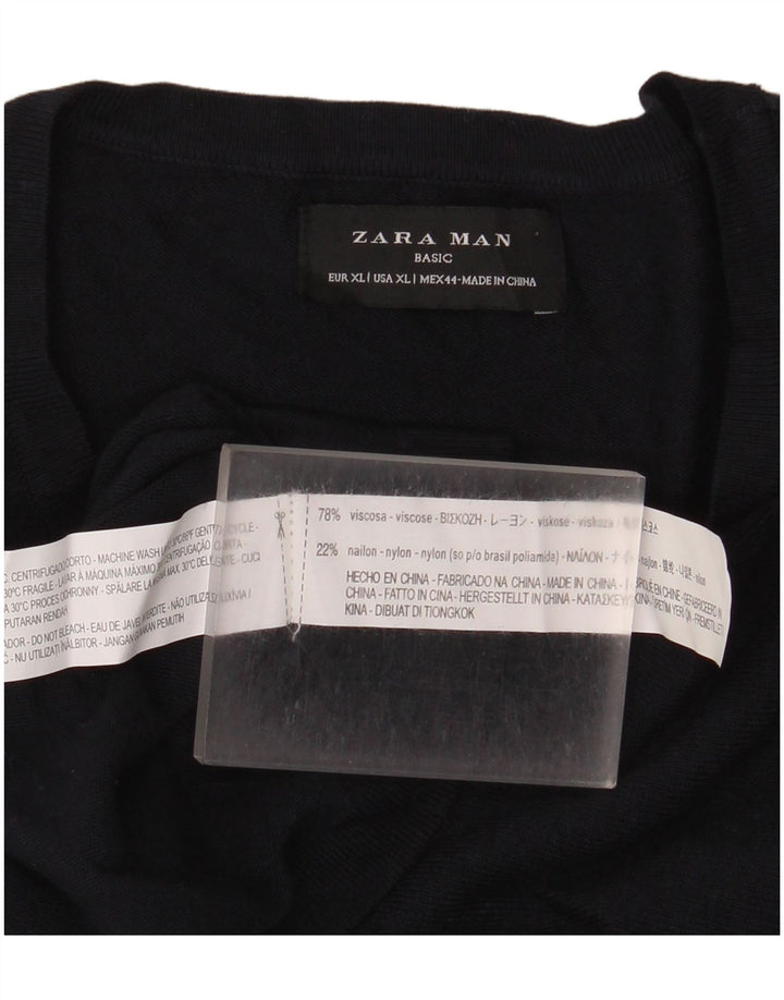 ZARA Pull col rond homme XL Bleu marine Viscose