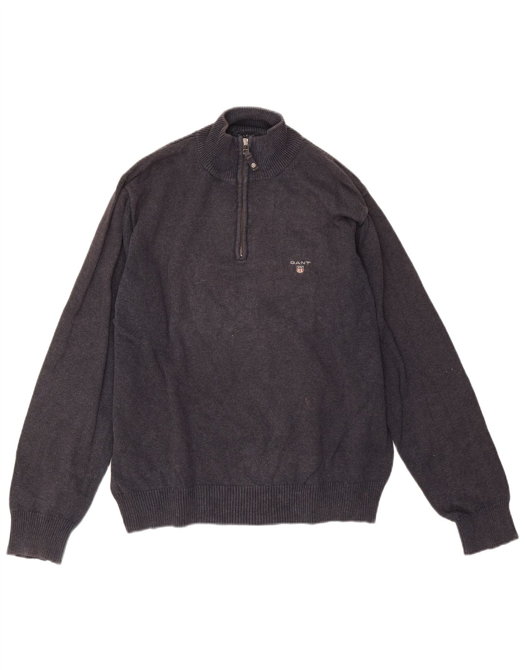 Gant Pull Col Zippé Homme Bleu Marine Moyen Moucheté Coton