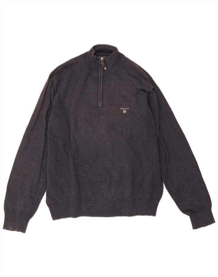Gant Pull Col Zippé Homme Bleu Marine Moyen Moucheté Coton